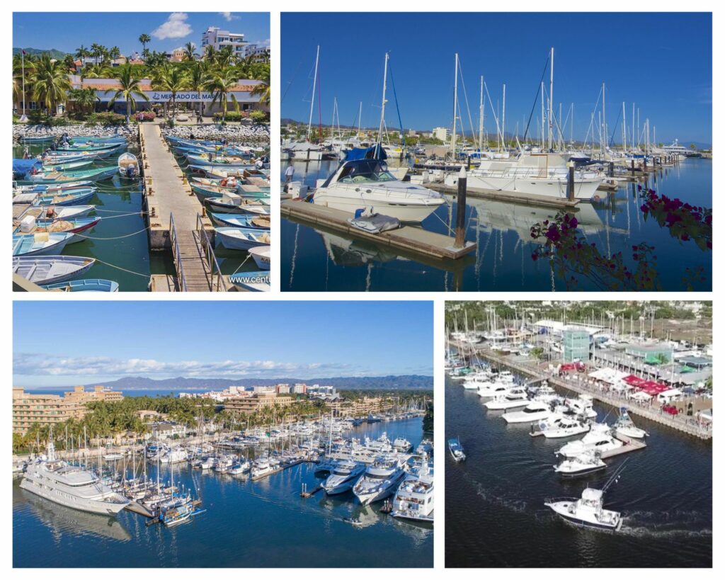 Collage of Marina La Cruz, Marina Nuevo Vallarta, and Marina San Blas in Riviera Nayarit