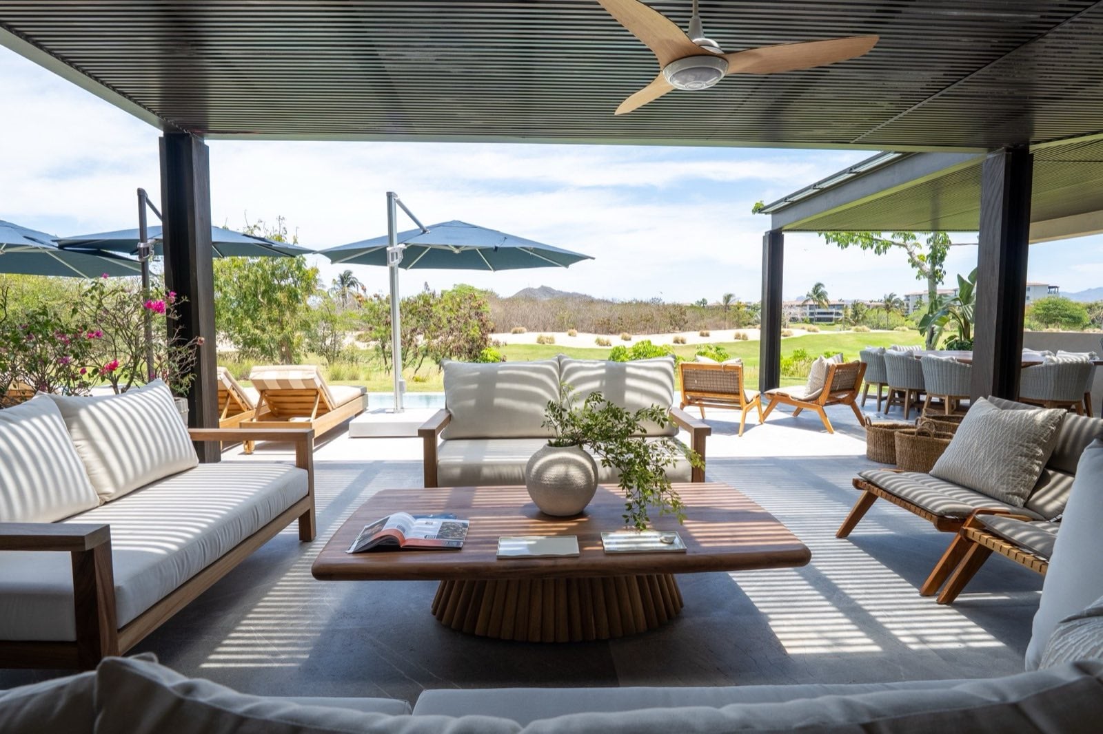 Villa Porta Fortuna 6 covered poolside seating with sofas and armchairs — Punta Mita Nayarit, Mexico