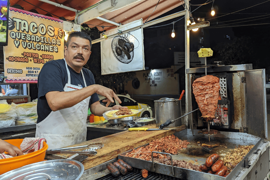 Al pastor street taco stand in downtown Puerto Vallarta at night