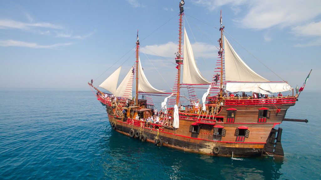 Pirate ship Marigalante dinner cruise with fireworks on Banderas Bay Puerto Vallarta